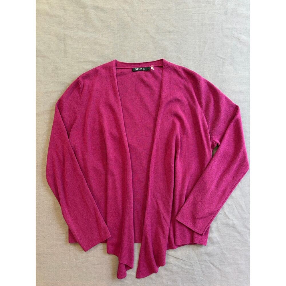 NIC+ZOE Women's Cardigan Size L Pink 4 Way Wrap Tie 3/4 Sleeve Purple Fuchsia